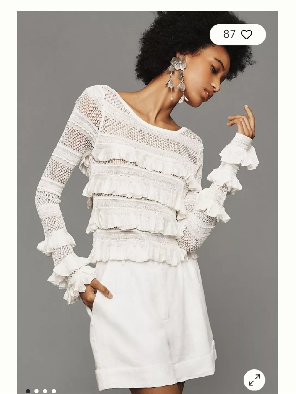 NWOT Anthropologie Ruffle Open Knit Sweater Sz XL - Picture 5 of 9